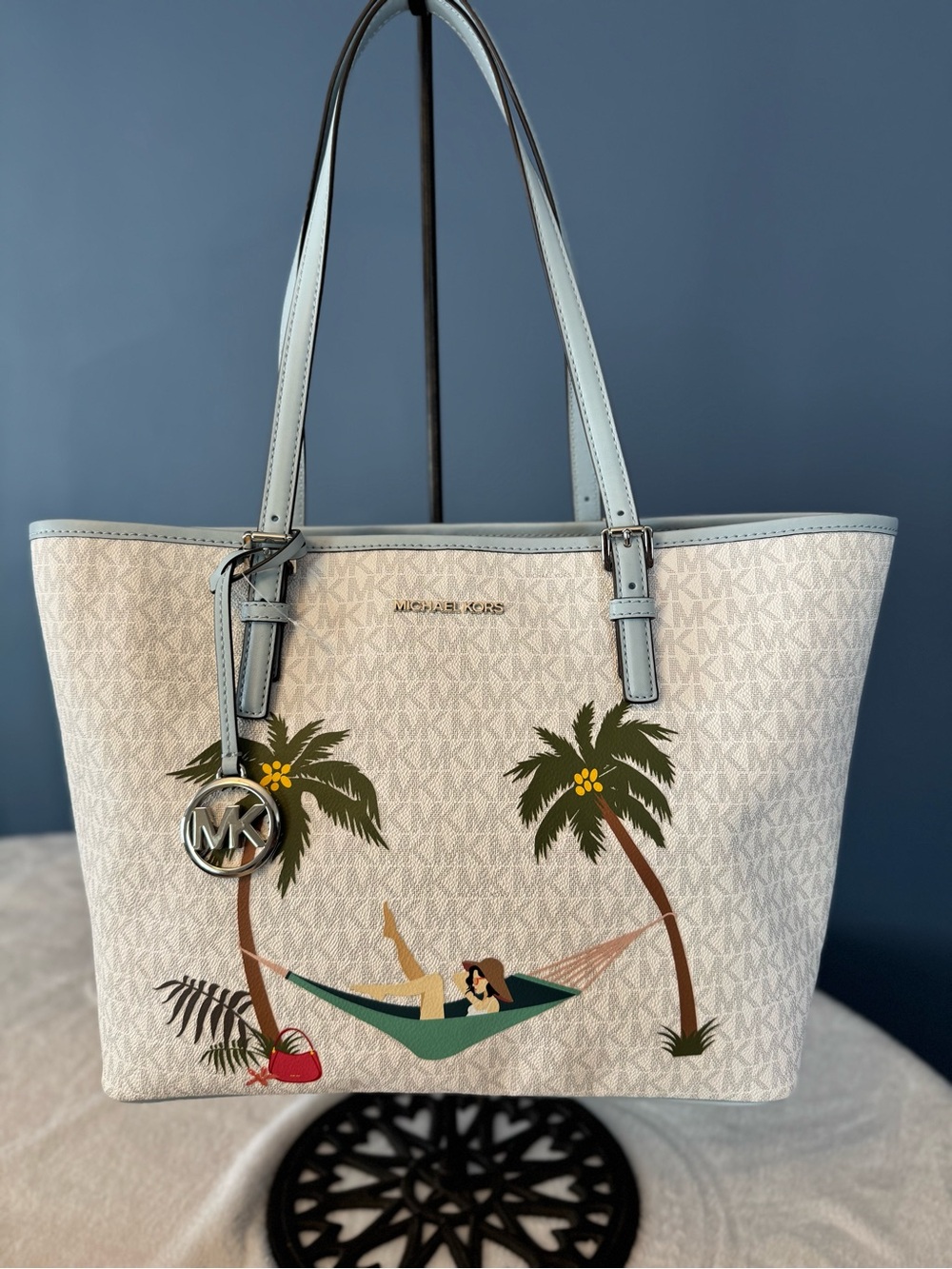 Michael Kors White Signature Palm Tree Hammock Print NWT